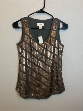 Loft Sequined Tank top Gray/Gold Size XS NWT